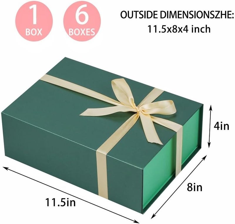 UoeRing 6 Pack Green Gift Box 11.5x8x4 inch Luxury Gift Box for Presents with Magnetic Lid Collapsible,Birthday,Christmas,Contains Card, Ribbon, Tissue Paper,Shredded Paper Fille - Image 2